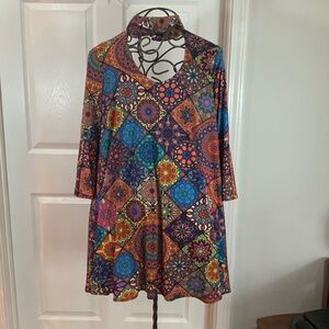 Judith March Anthropologie Retro Patchwork Boho Hippie Mini Dress Size Small